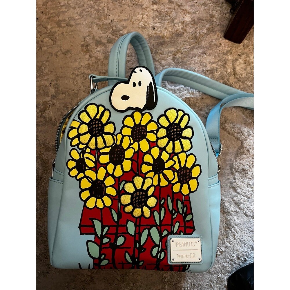 Peanuts Snoopy Doghouse Embroidered Flowers Loungefly baby blue Backpack